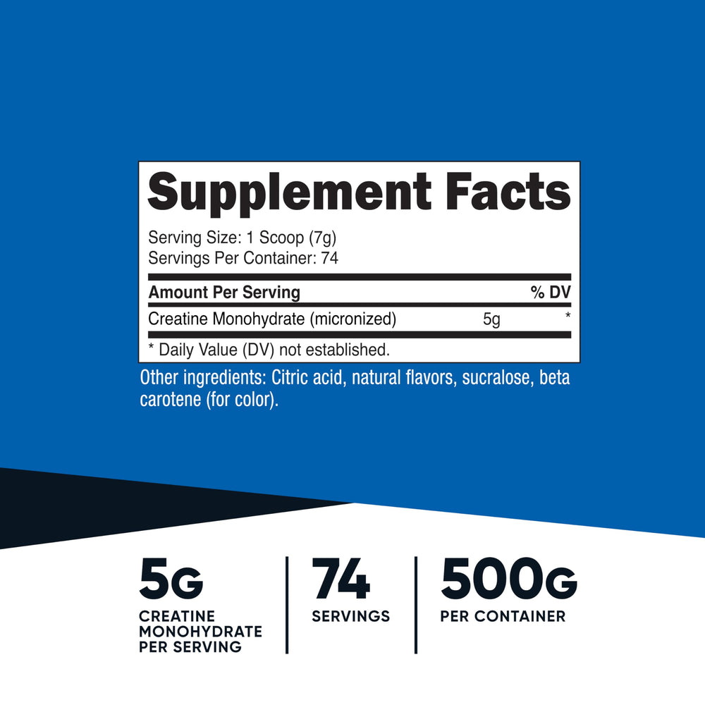 Nutricost Creatine Monohydrate scoop showing 5 g servings for consistent dosing.