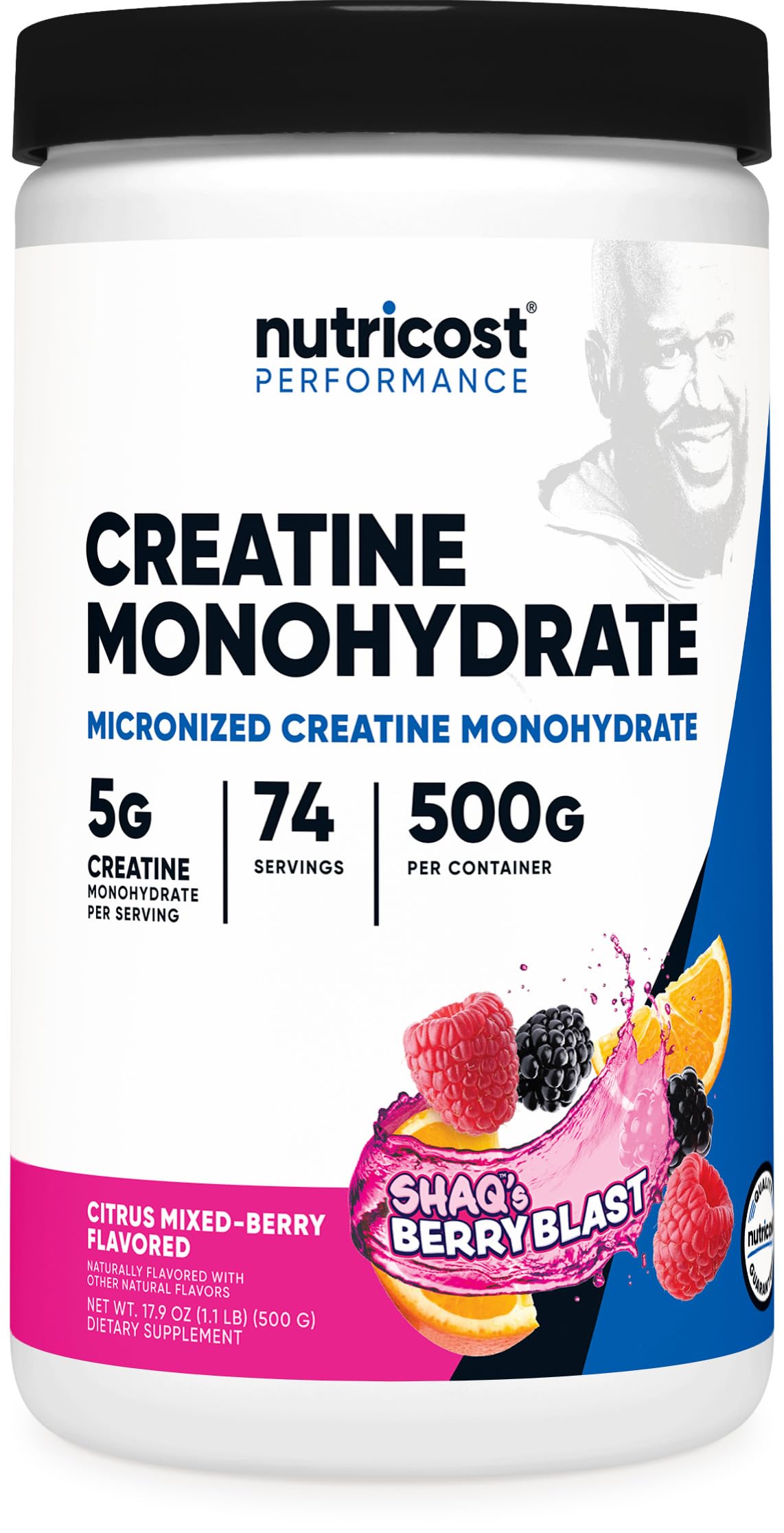 Nutricost Shaq’s Berry Blast bottle of creatine monohydrate supports consistent workouts