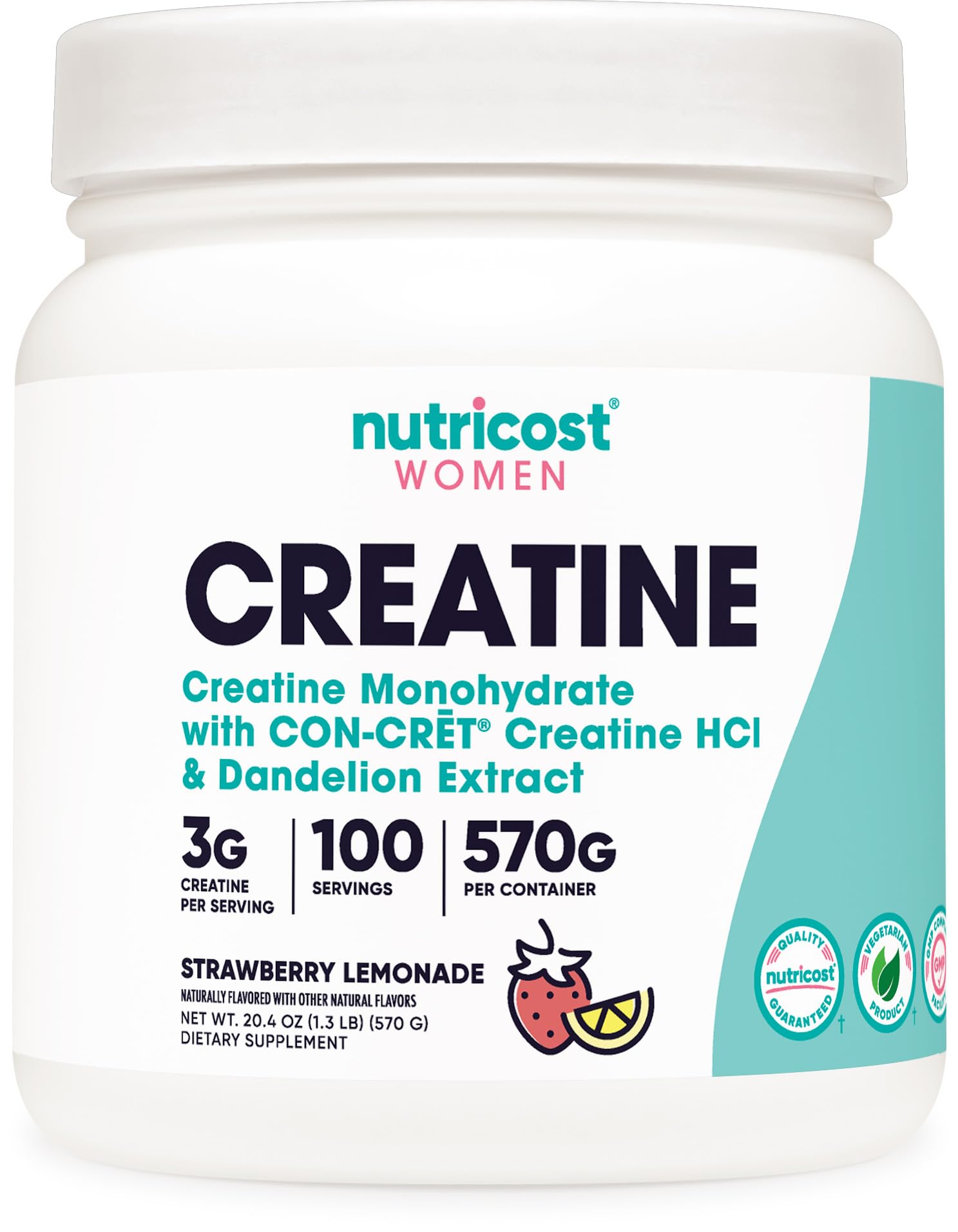 Nutricost Creatine Monohydrate Powder strawberry lemonade glass, refreshing flavor and mixability