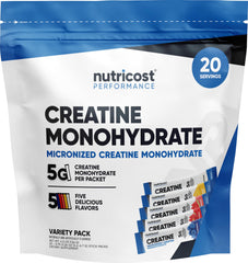 Nutricost Creatine Monohydrate stickpack in blue raspberry flavor for on-the-go hydration.