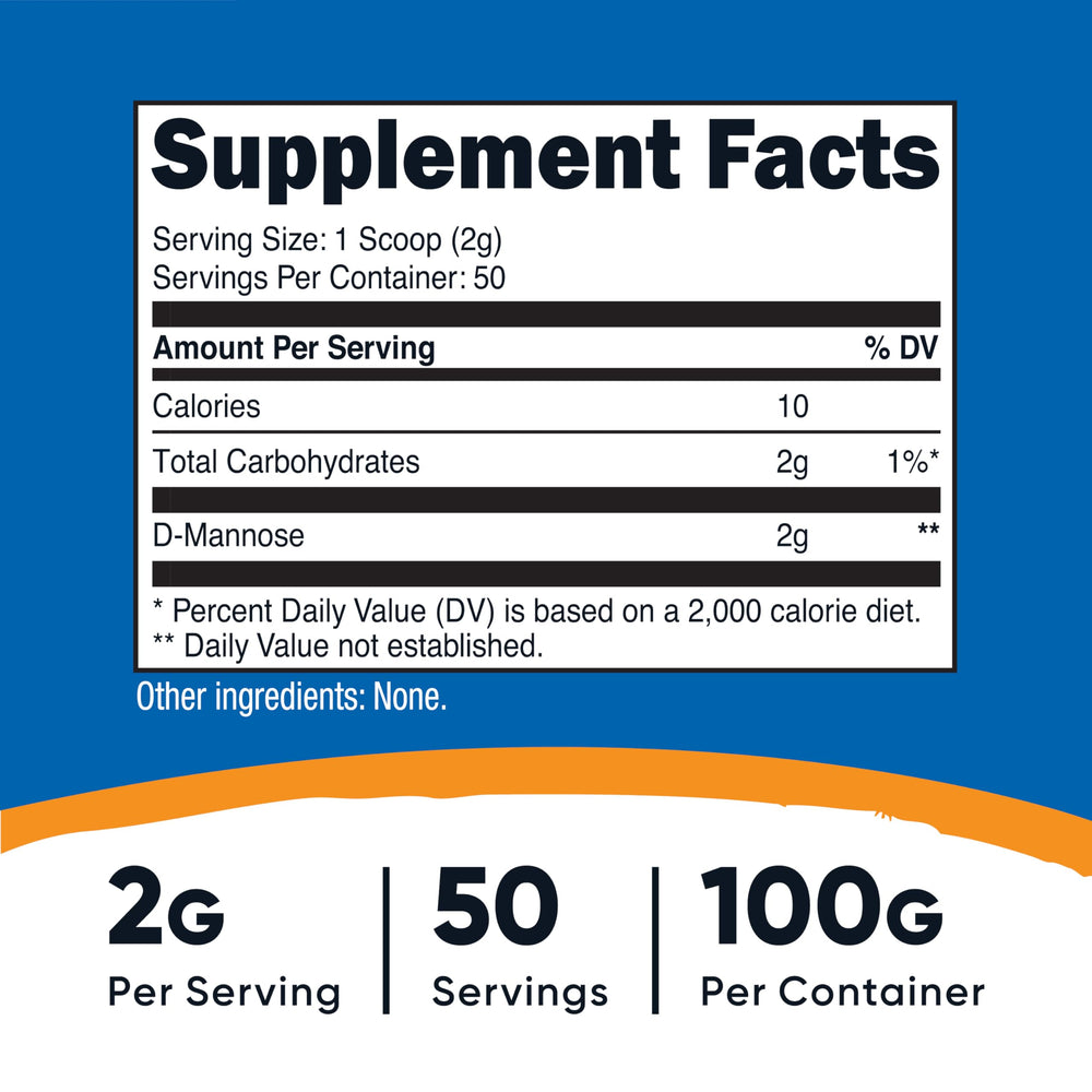 Scoop and dosing of Nutricost D-Mannose powder for precise servings.