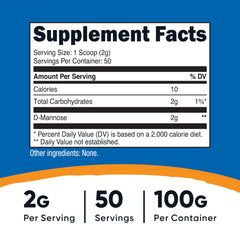 Scoop and dosing of Nutricost D-Mannose powder for precise servings.