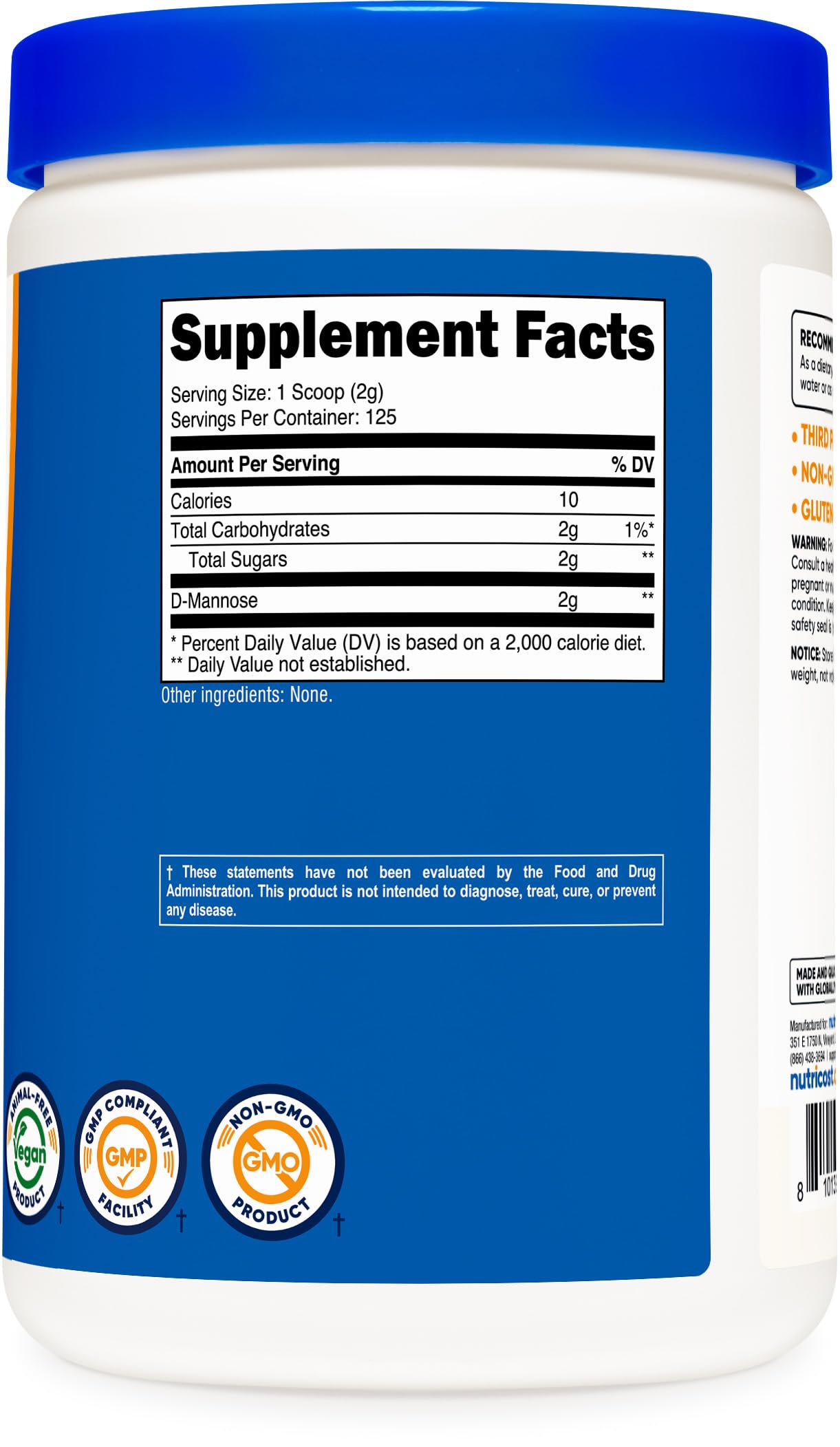 Nutricost D-Mannose powder serving ready to mix in beverage