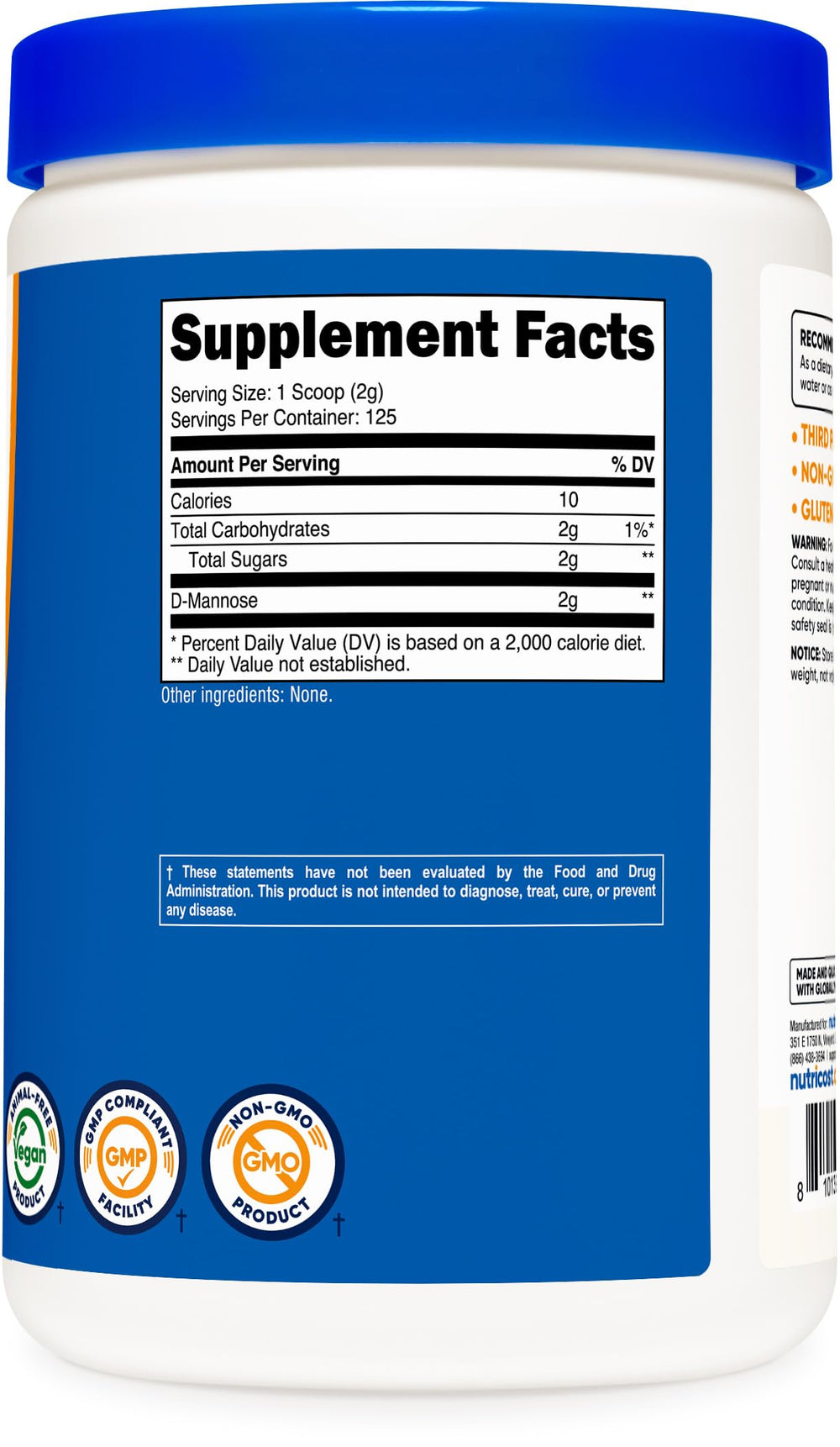 Nutricost D-Mannose powder serving ready to mix in beverage