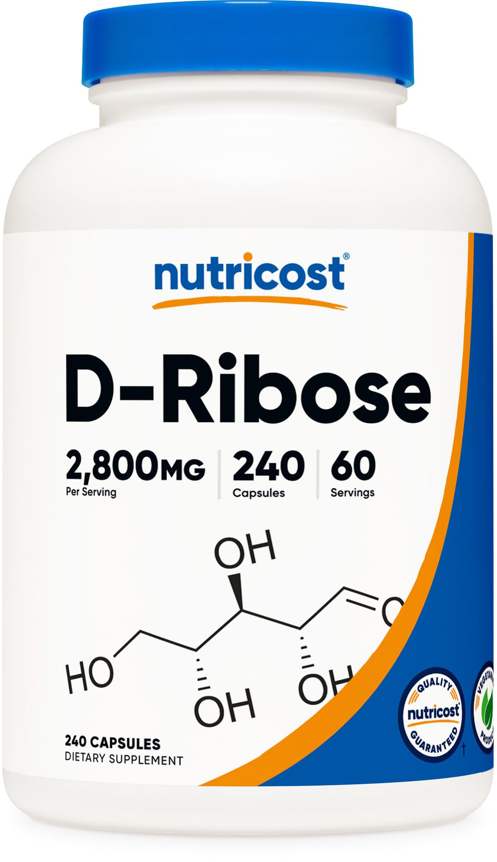 Nutricost D-Ribose bottle front view for daily energy metabolism support
