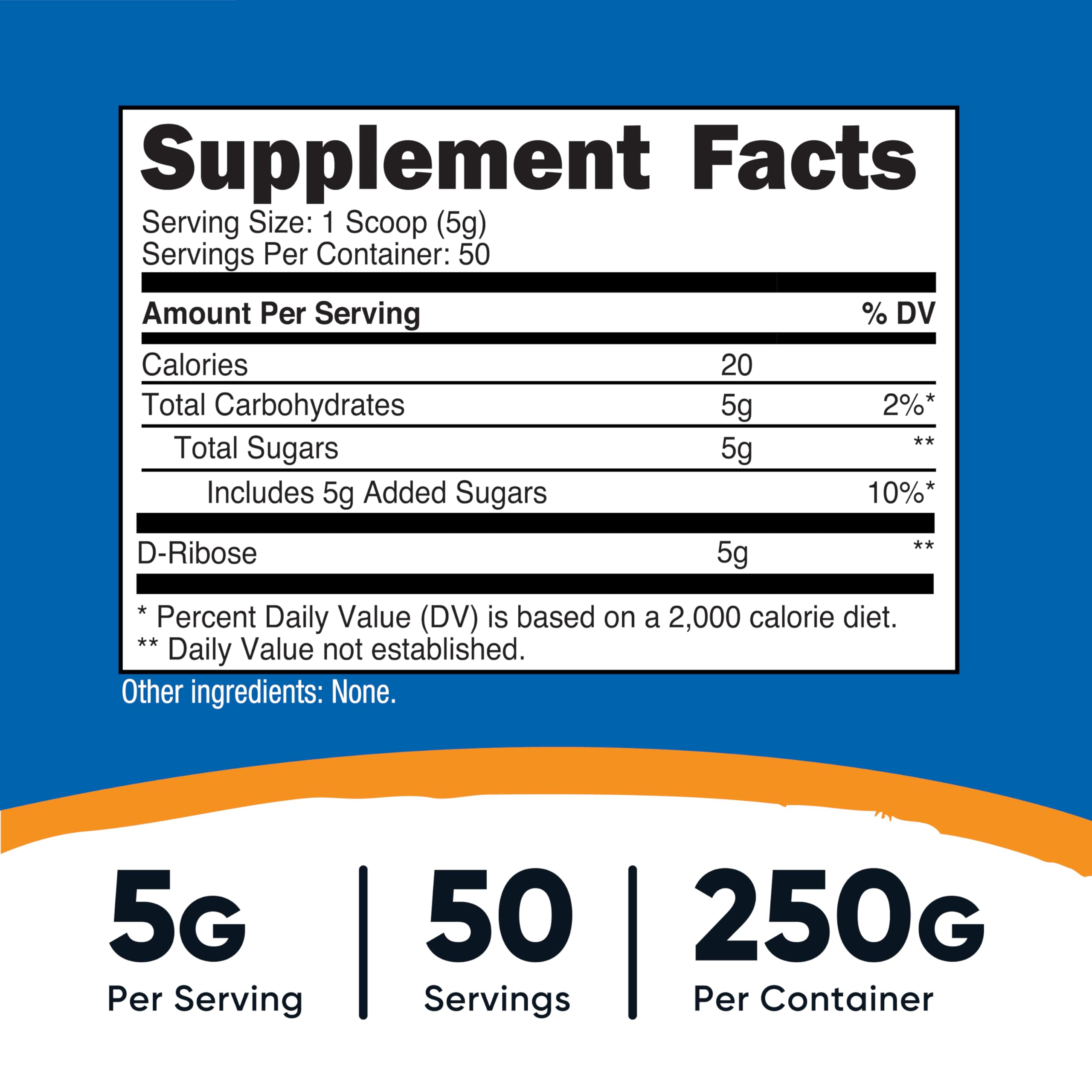 Nutricost D-Ribose powder scoop beside bottle for easy 5 g servings