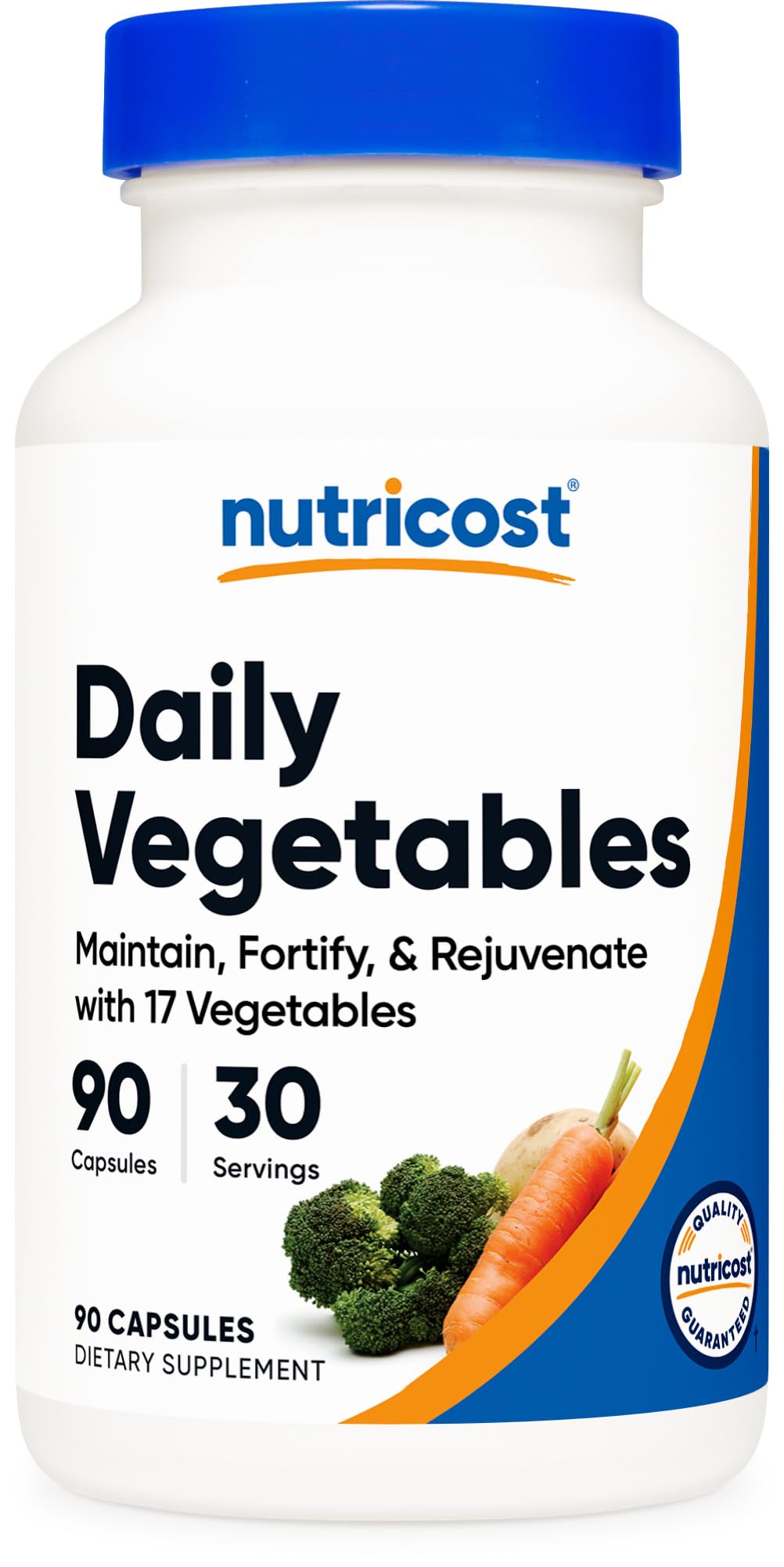 Nutricost Daily Vegetables bottle shows convenient daily capsules for a veggie boost