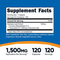 Nutricost Damiana Leaf Capsules side view highlighting vegan formula