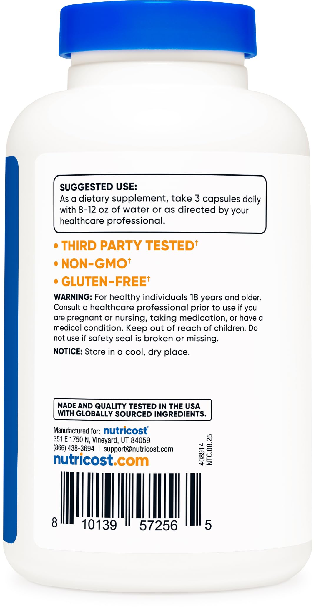 Vegan and gluten-free label on Nutricost Dandelion Extract product
