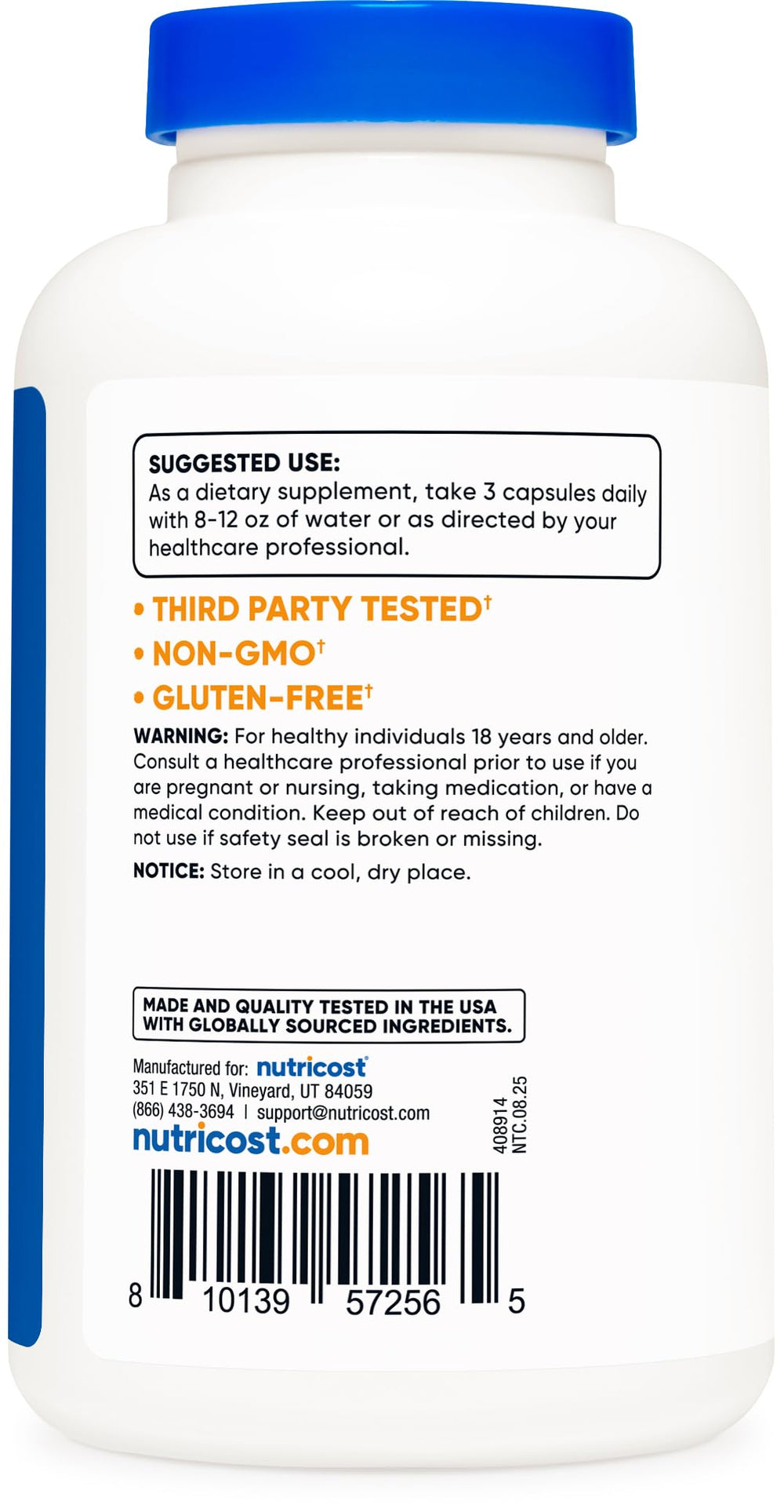 Vegan and gluten-free label on Nutricost Dandelion Extract product