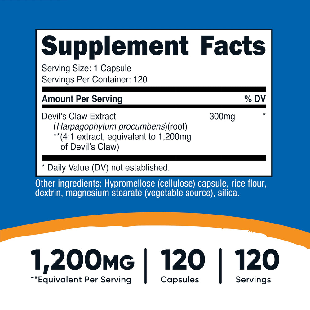 Nutricost Devil's Claw capsules closeup highlighting veggie capsules