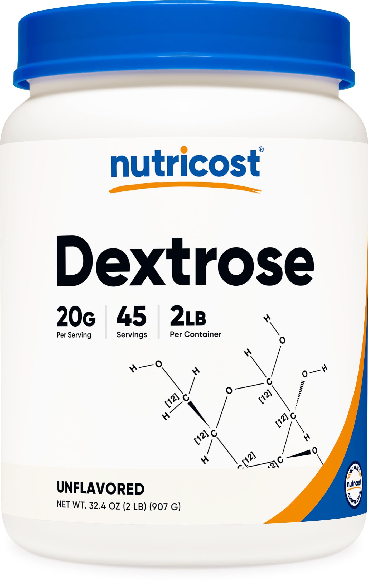 Nutricost Dextrose Powder bottle with gluten-free, non-GMO formula for quick energy
