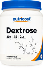 Nutricost Dextrose Powder bottle with gluten-free, non-GMO formula for quick energy