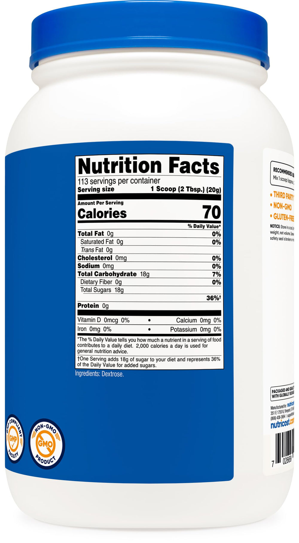 Nutricost Dextrose Powder dissolving quickly in a beverage