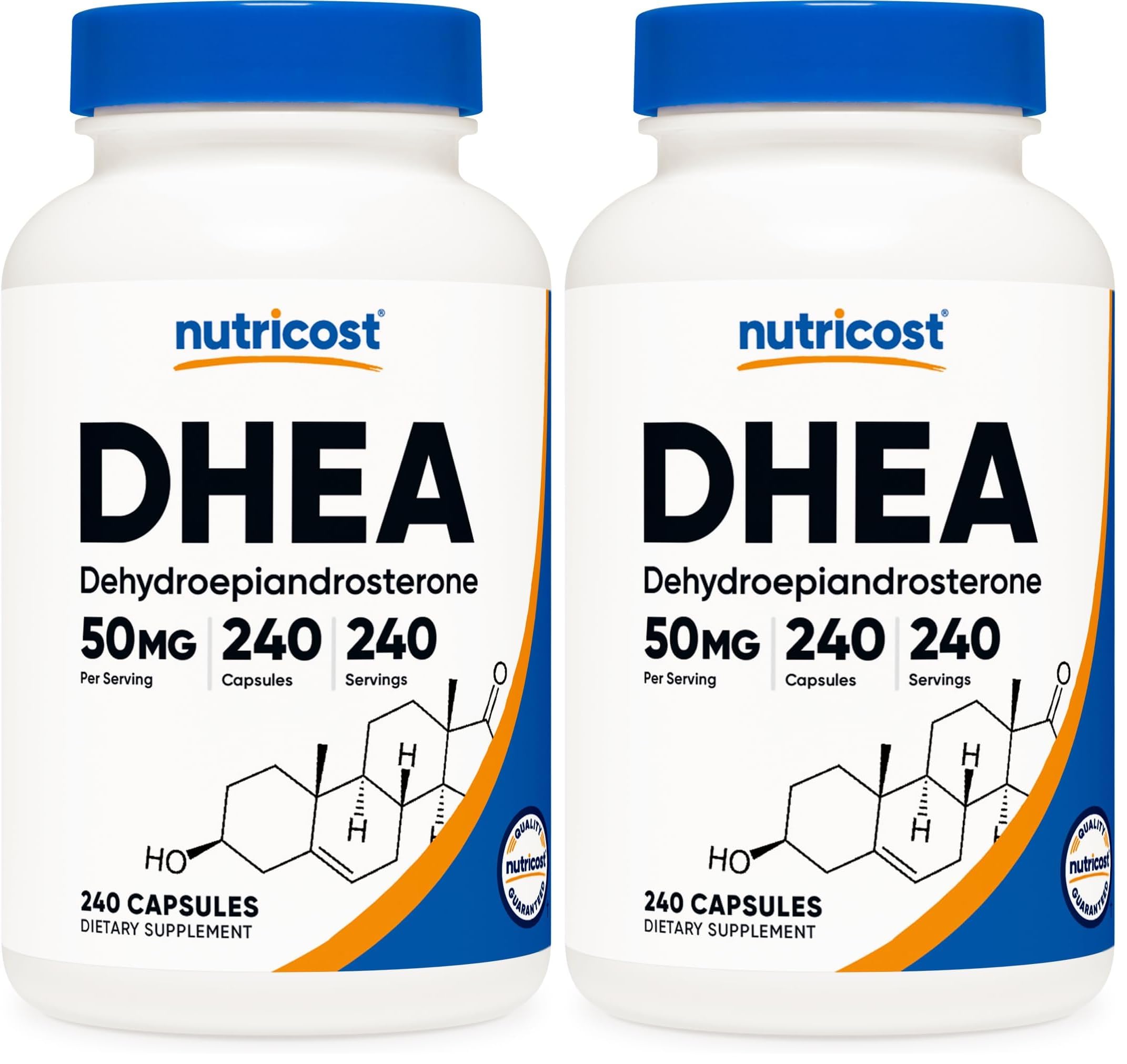 Nutricost DHEA 50mg bottle for daily wellness routine.