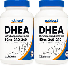 Nutricost DHEA 50mg bottle for daily wellness routine.