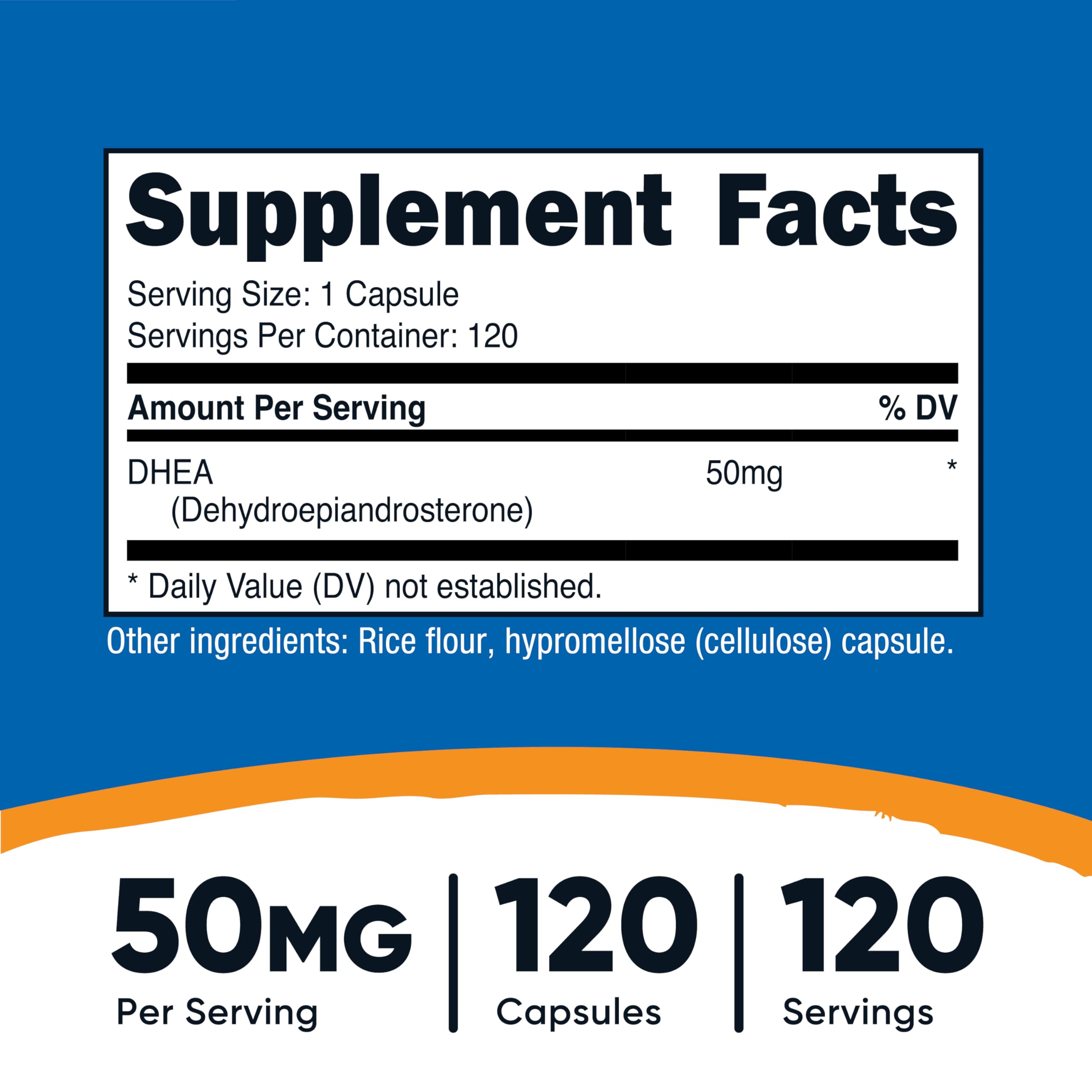 Nutricost DHEA 50mg capsules close-up highlighting fast-release design.