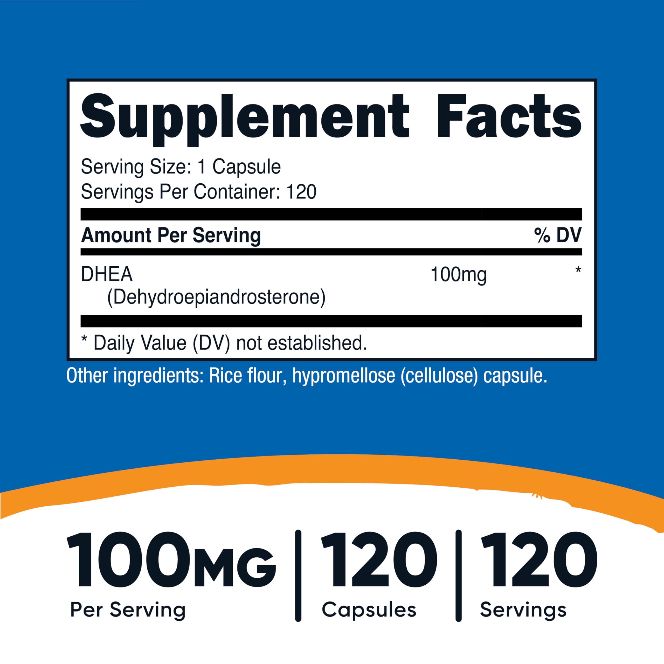 Nutricost DHEA capsules inside bottle show easy-to-swallow quick-release design.