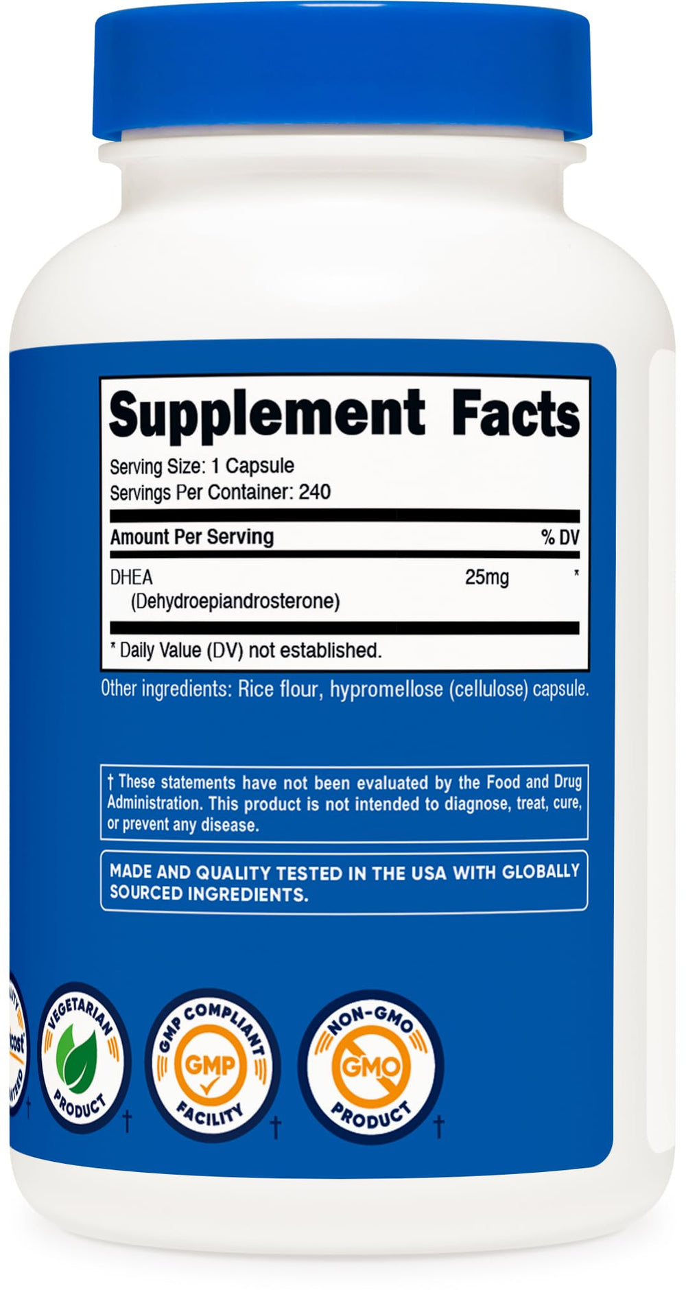 Nutricost DHEA lab testing seal confirms ISO-accredited third-party verification