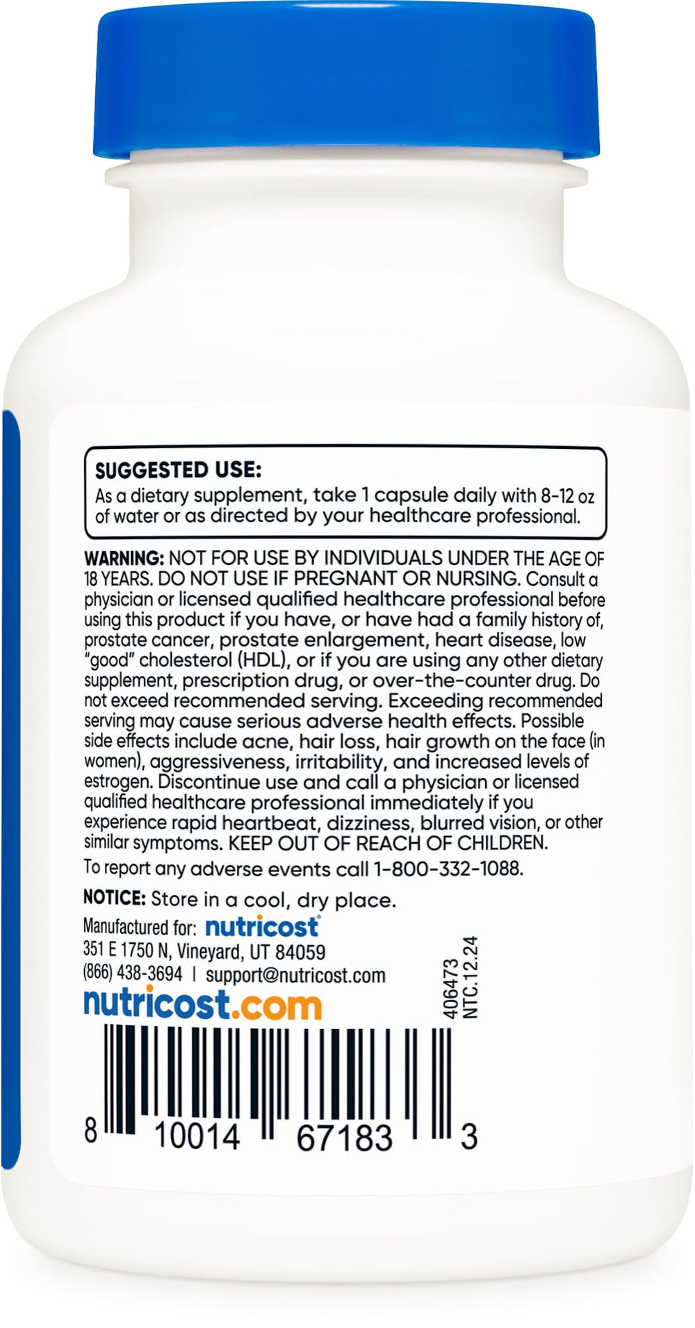 Nutricost DHEA packaging box communicates gluten-free, non-GMO, and quality.