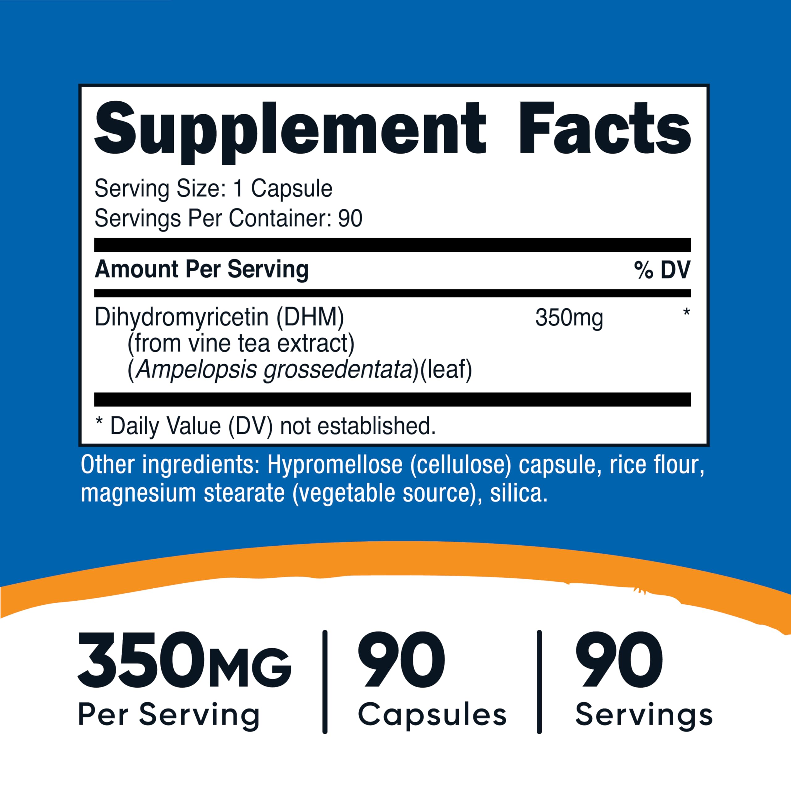 Nutricost DHM capsules bottle side view highlighting 350 mg per capsule.