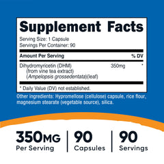 Nutricost DHM capsules bottle side view highlighting 350 mg per capsule.