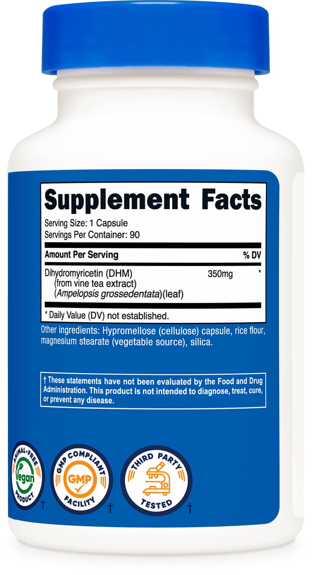 Nutricost DHM capsules with GMP-tested quality seal visible.