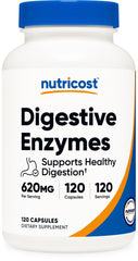 Nutricost Digestive Enzymes bottle front showing full-spectrum support for meals