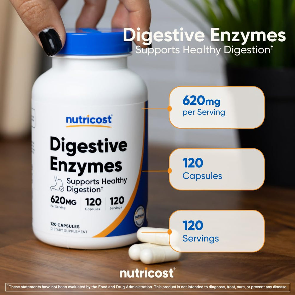 Nutricost Digestive Enzymes in hand for on-the-go digestion support