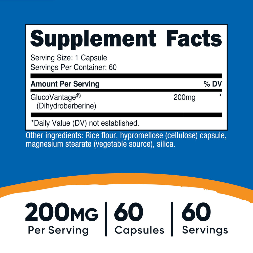Nutricost dihydroberberine capsules pouring from bottle for daily use