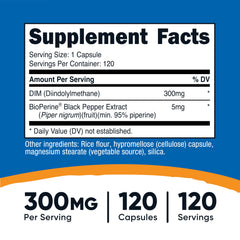 Nutricost DIM capsules close-up highlighting capsule texture and dosage.