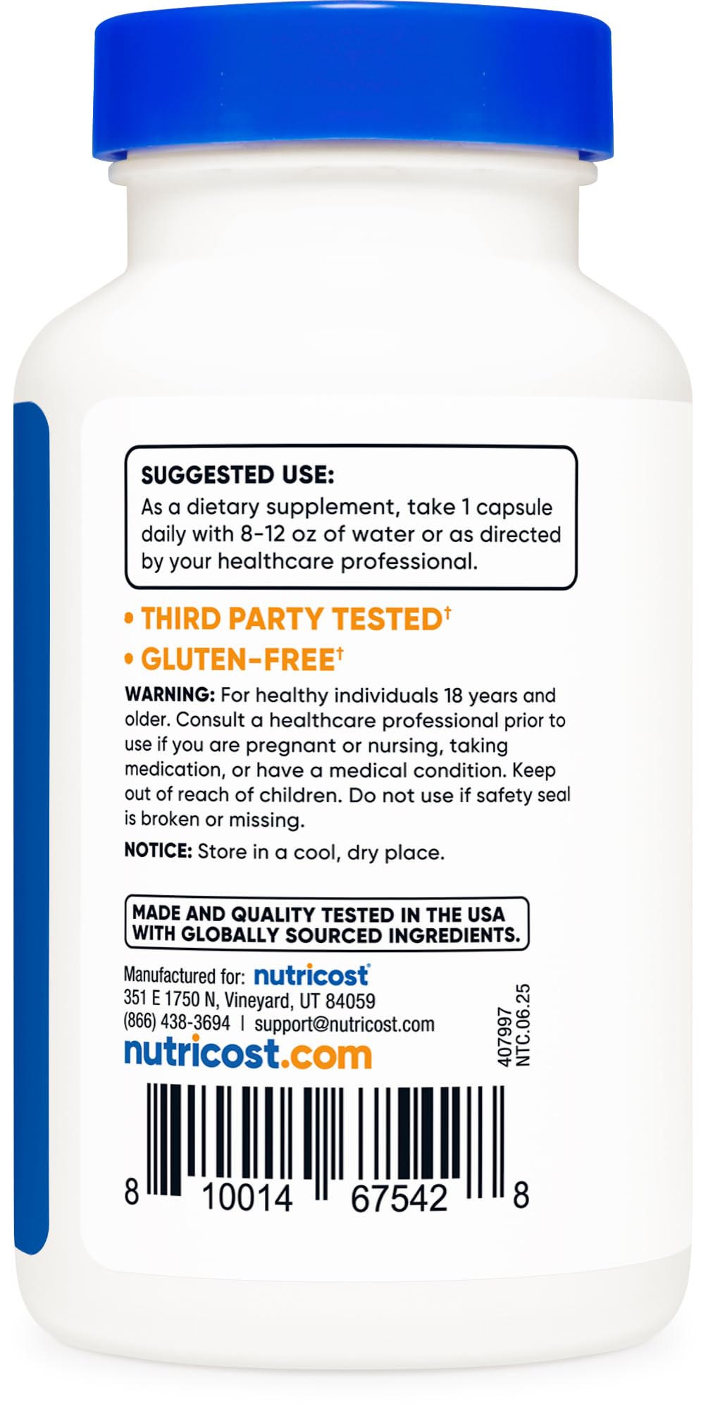 Nutricos DIM label showing third-party testing and quality.