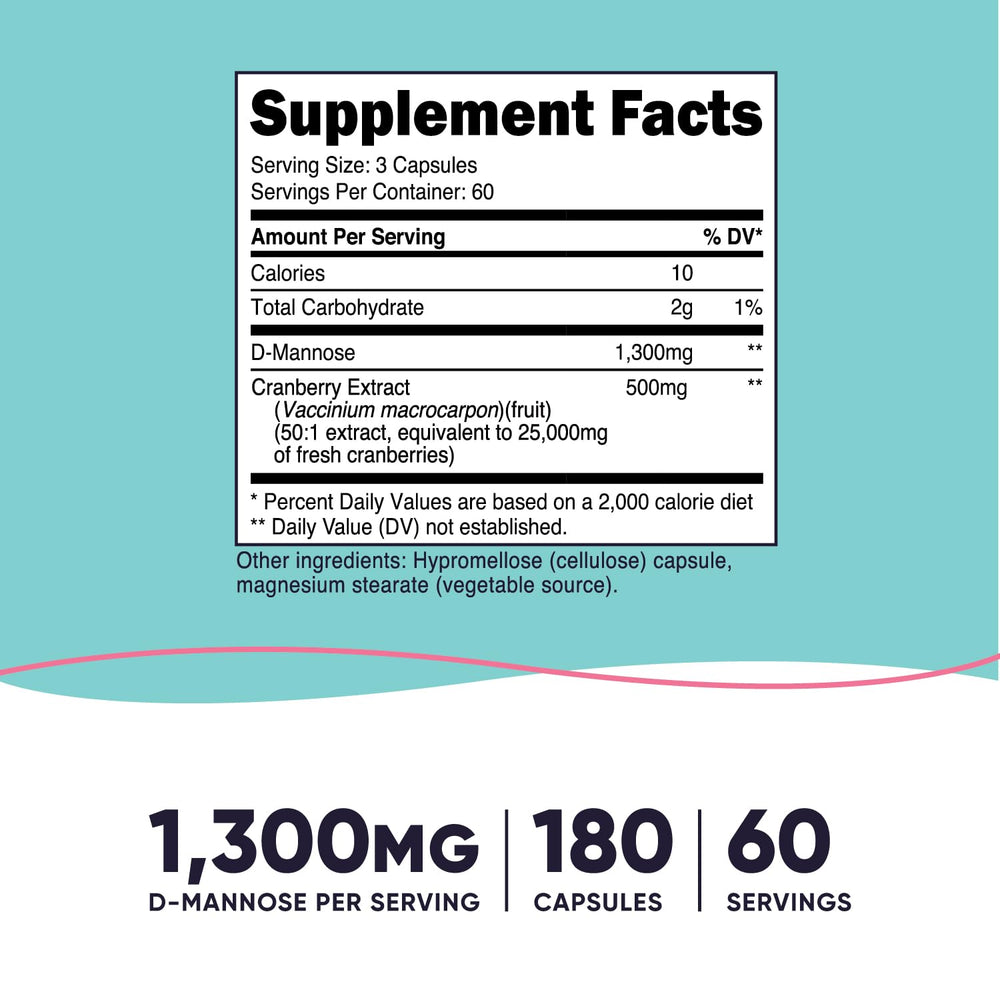 Nutricost D-Mannose cranberry capsules closeup highlighting easy-to-swallow capsules