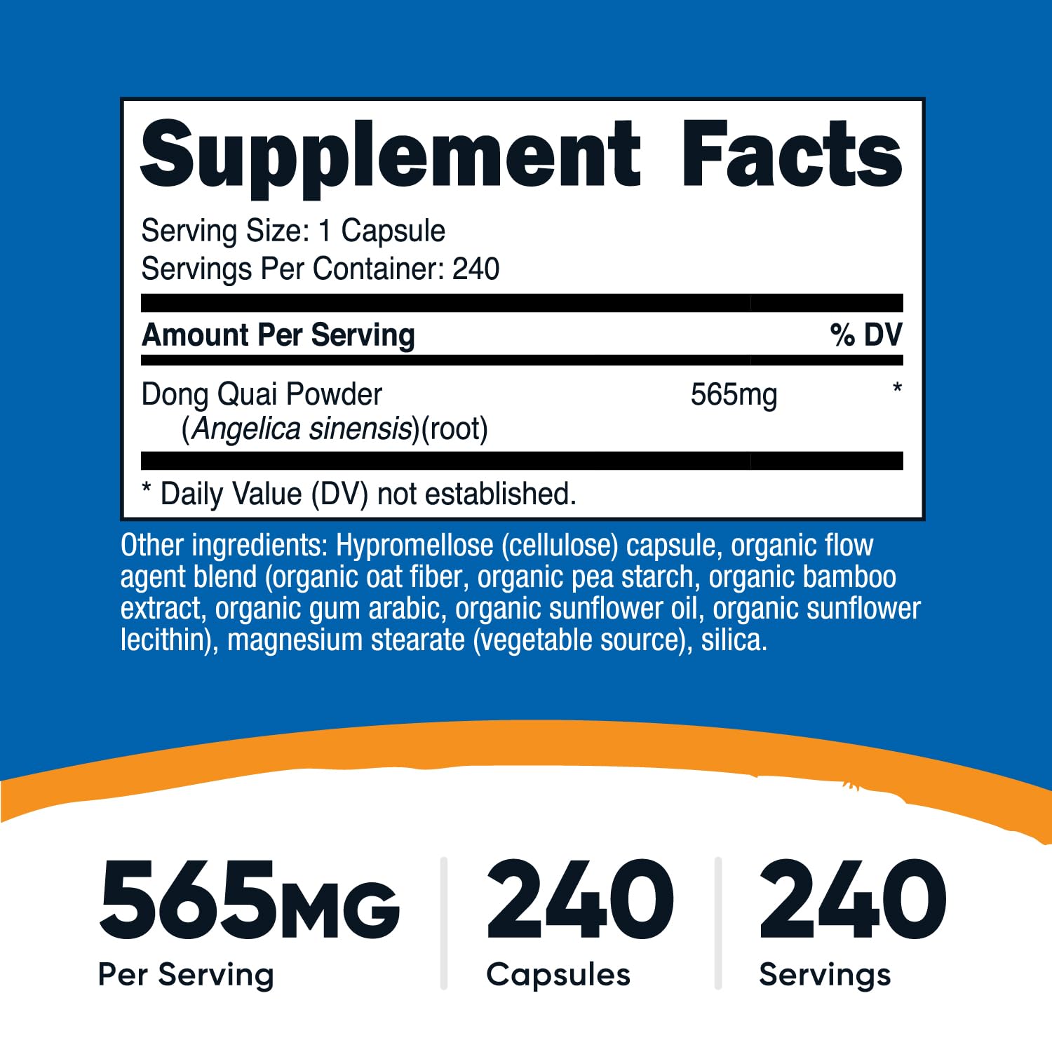 Nutricost Dong Quai: cápsulas vegetarianas fáciles de tragar y dosis de 565 mg