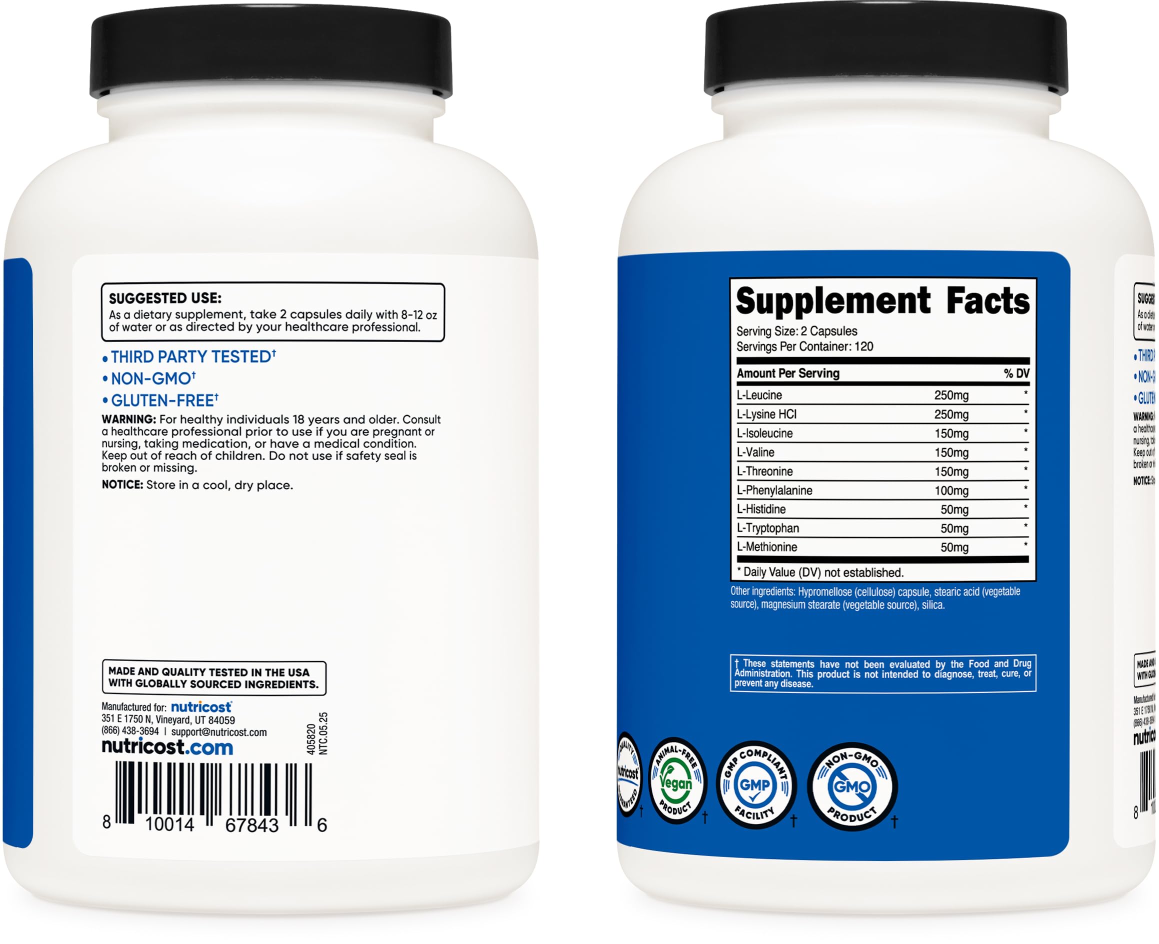 Nutricost EAA Capsules bottle with serving suggestion