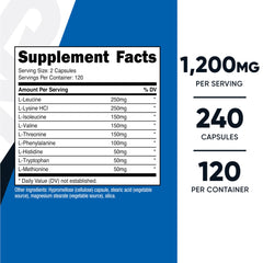 Nutricost EAA Capsules label highlights vegan, gluten-free and non-GMO formula