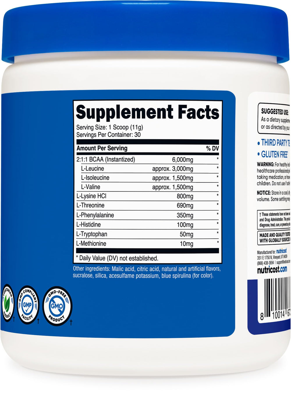 Nutricost EAA Powder in a glass shows a smooth, refreshing mix.