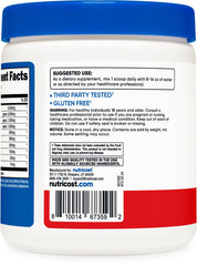 Close-up of Nutricost EAA bottle label highlighting non-GMO and gluten-free