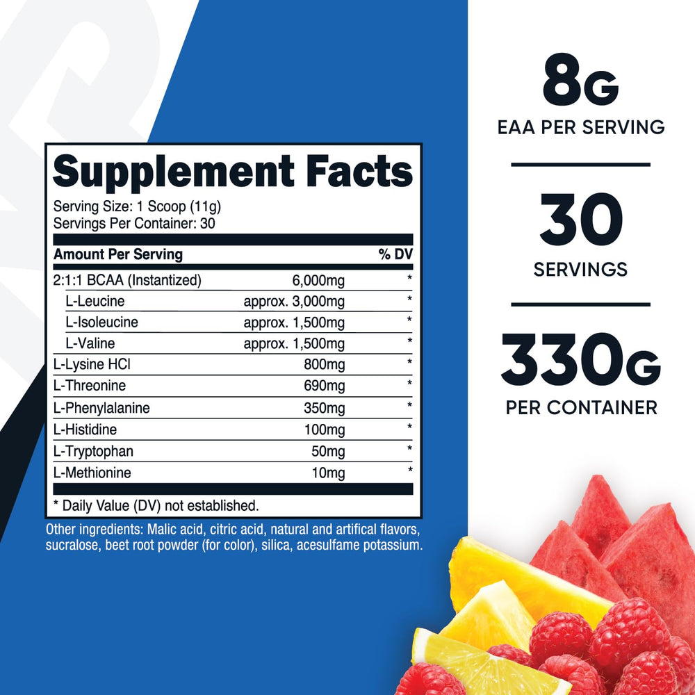 Nutricost EAA Powder Fruit Punch in a mixing glass for easy preparation