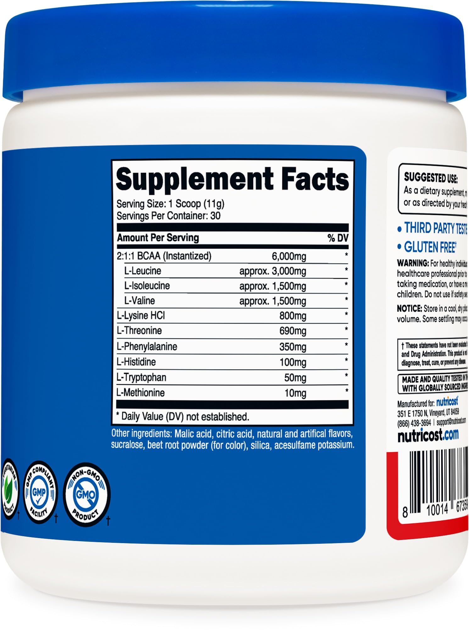 Nutricost EAA Powder Fruit Punch packaging front emphasizes 30 servings