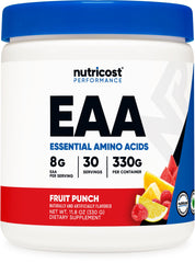Nutricost EAA Powder Fruit Punch with serving scoop for precise measurement during workouts