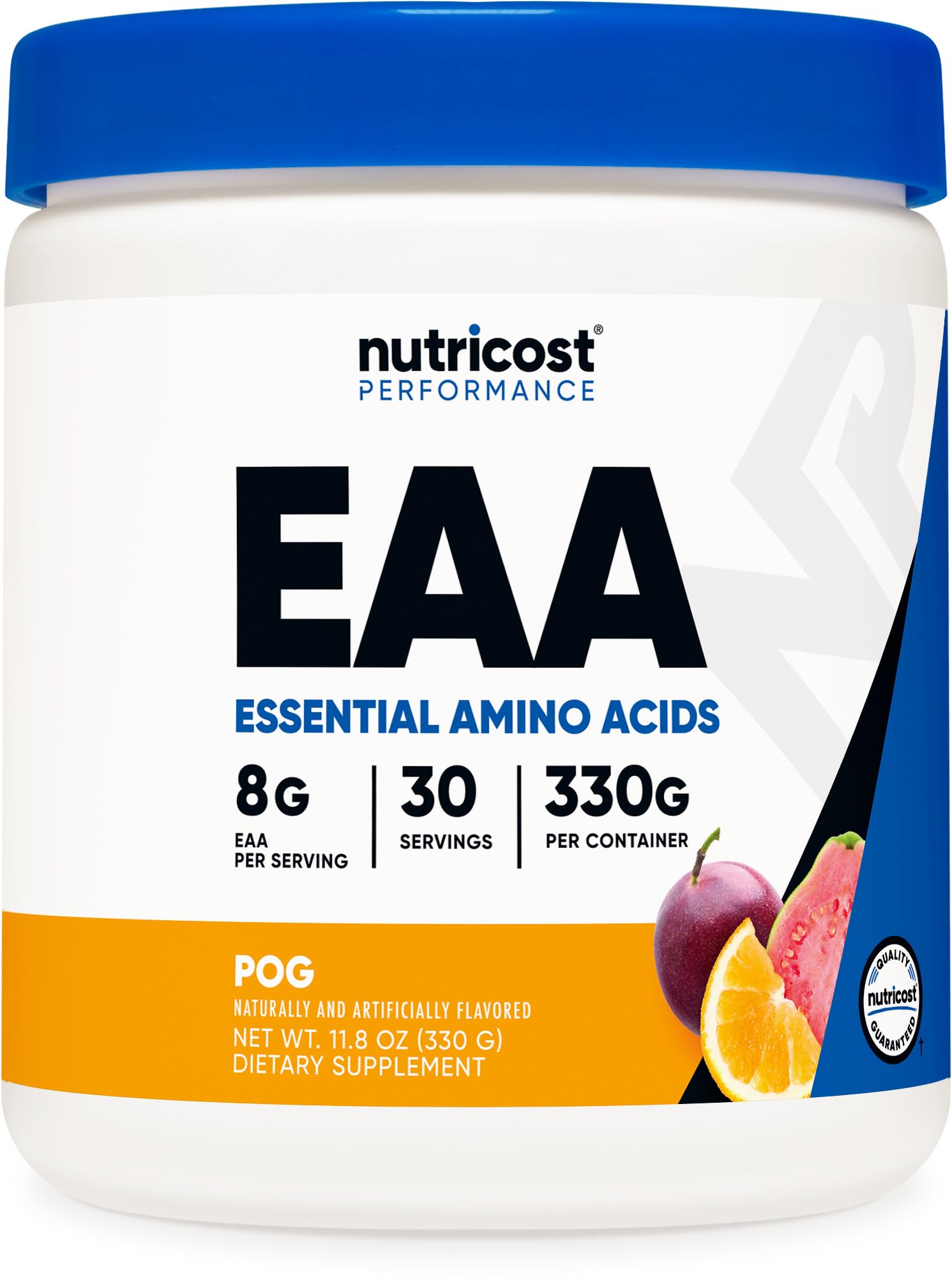 Nutricost EAA Powder POG bottle with tropical flavor blend