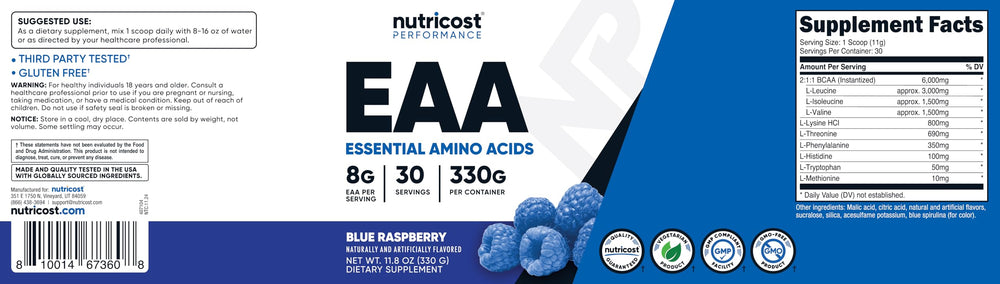 Nutricost EAA Powder shaker ready to mix before training sessions.