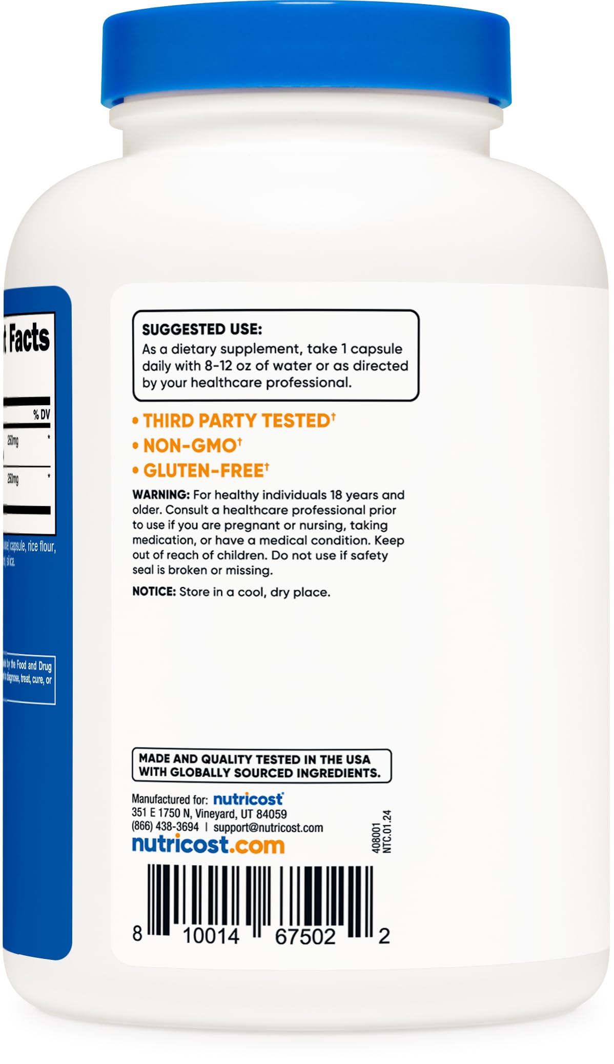 Facts panel of Nutricost Echinacea & Goldenseal highlighting supplement details.