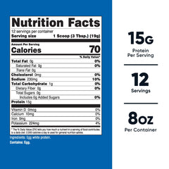 Nutricost Egg White Protein Powder scoop highlights an easy 18 g serving for quick prep.