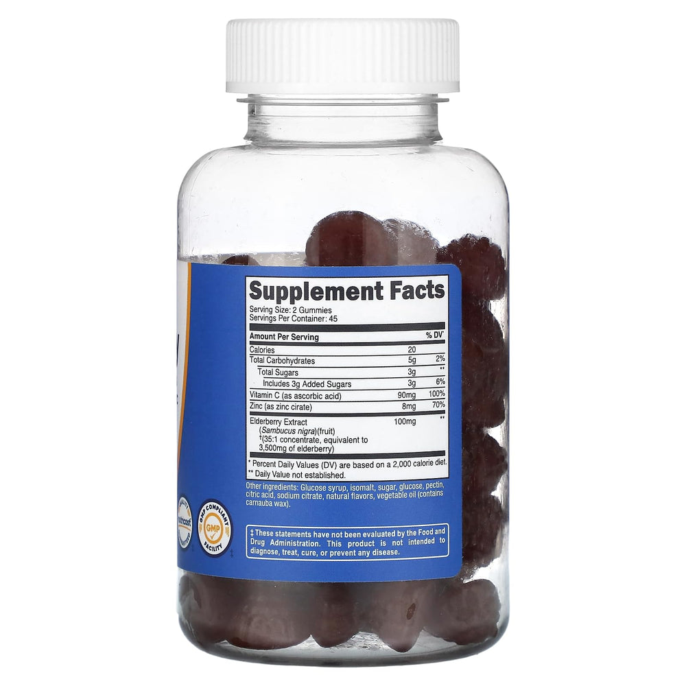 Nutricost Elderberry Gummies texture close-up highlighting vitamin C and zinc boost.