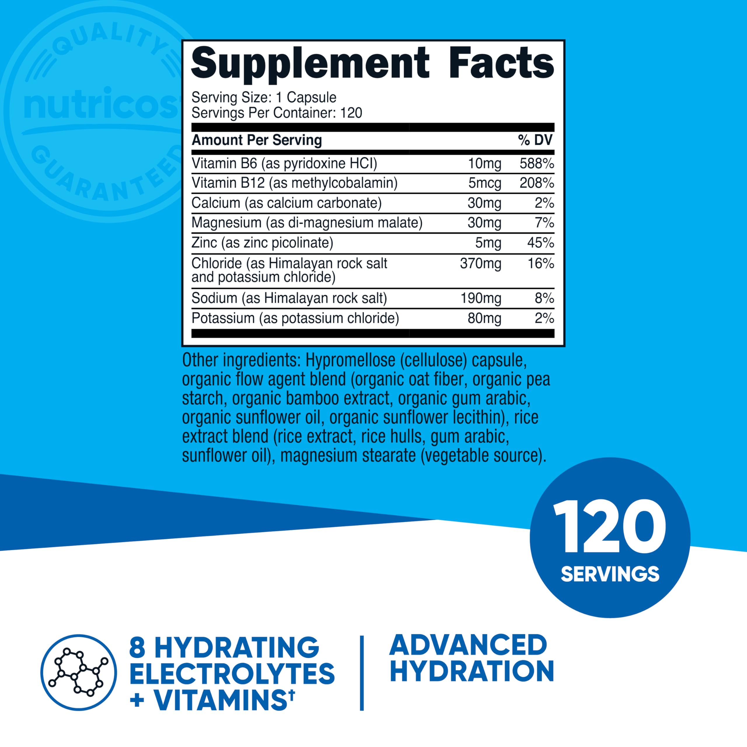 Nutricost Electrolyte Complex capsules delivering 8 electrolytes and vitamins