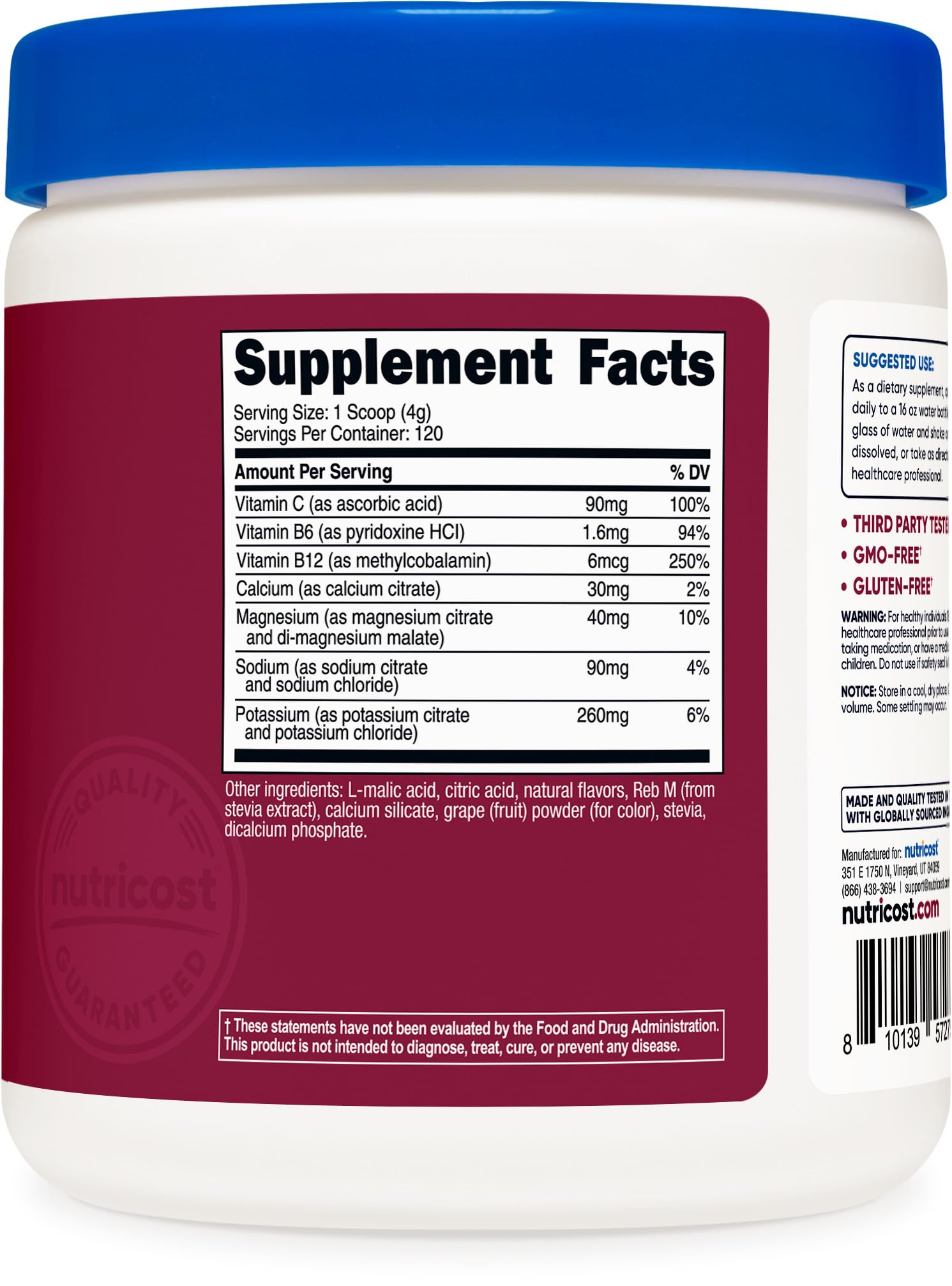 Nutricost Electrolyte Complex grape dissolving powder in water for rapid hydration.
