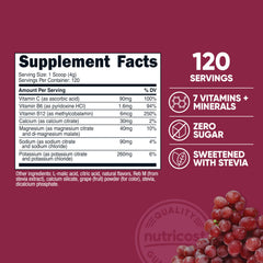 Nutricost Electrolyte Complex grape scoop beside prepared drink for fast hydration.
