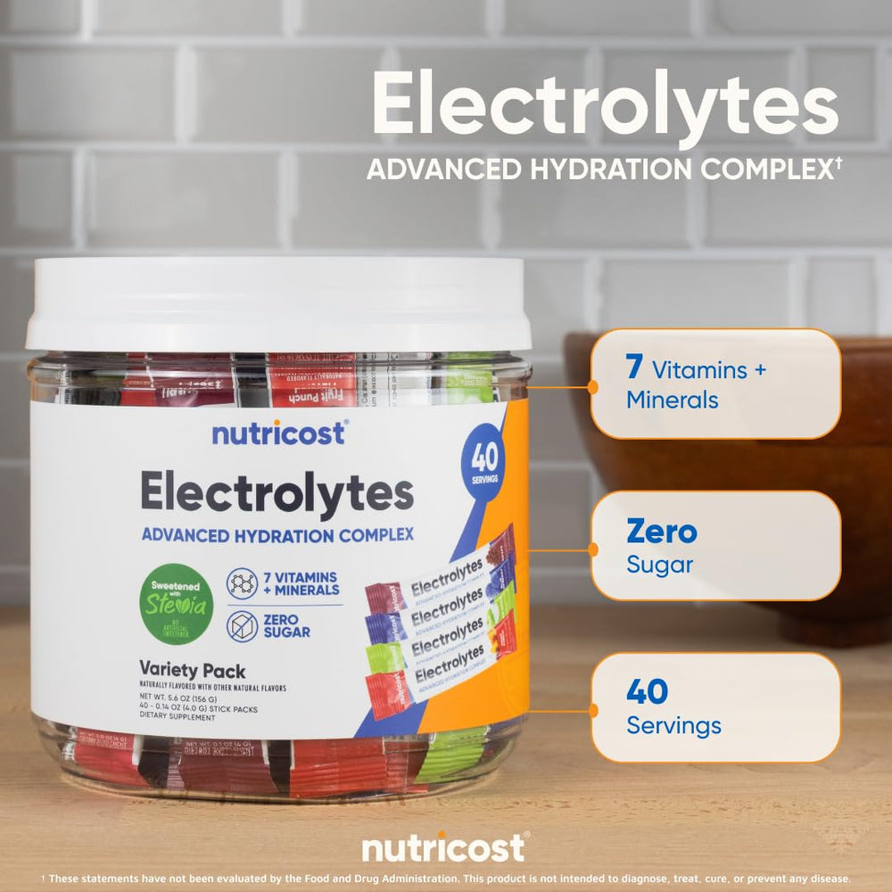 Nutricost Electrolytes Complex advanced hydration blend in compact packaging.